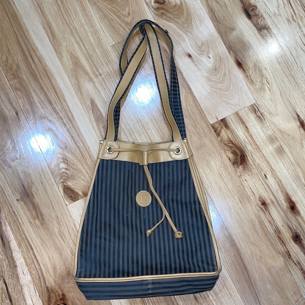 Vintage Fendi Italy bucket drawstring bag striped rare